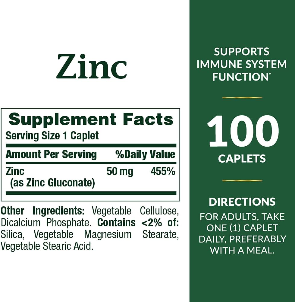 100 Caplets of Nature's Bounty Zinc 50 mg, Unflavored - Pack of 2