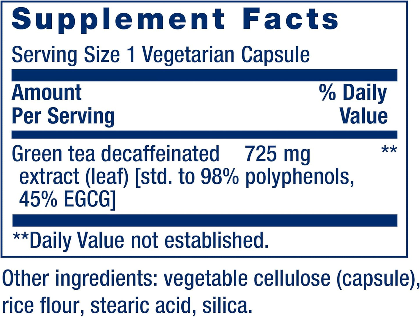 100 Capsules Life Extension Decaffeinated Mega Green Tea Extract - Rich in Polyphenols for Cell, Heart, and Brain Health - Powerful Antioxidant Protection - Non-GMO, Gluten-Free, Vegetarian