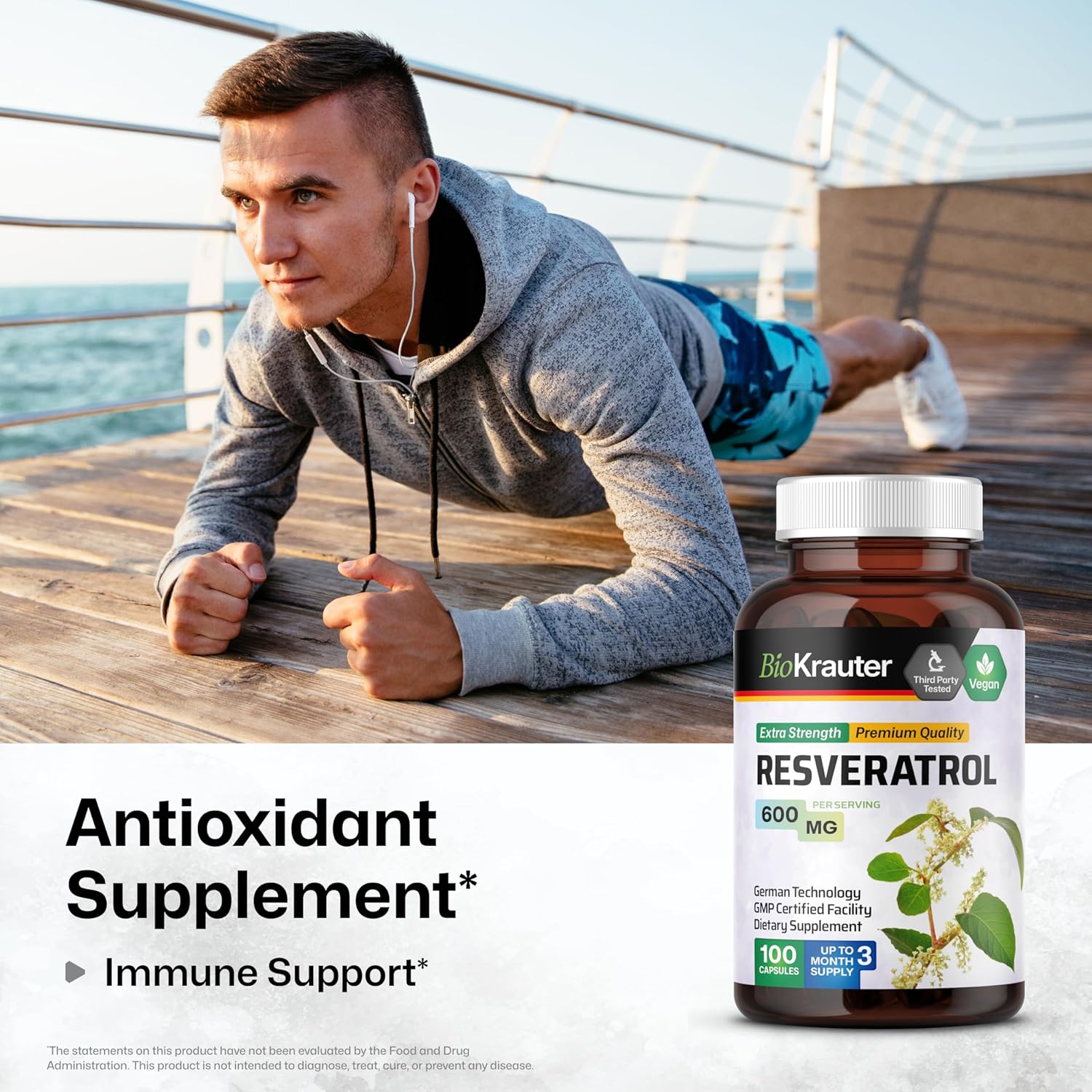 100 Capsules of BIO KRAUTER Resveratrol and Goldenseal for Immune Support and Antioxidant Benefits