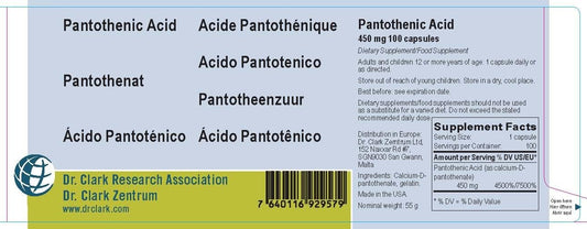 100 Capsules of Dr. Clark Research Association Pantothenic Acid (Vitamin B5) - 450 Mg