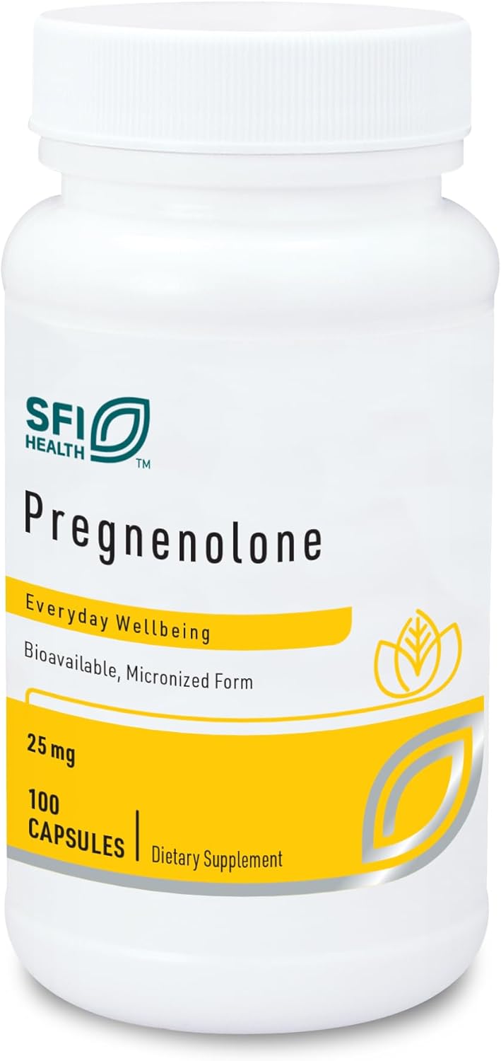 100 Capsules of Klaire Labs Pregnenolone for Hormonal Balance, Mood & Energy Support - 25mg Wild Yam Derived, Bioavailable & Micronized for Enhanced Absorption - Hypoallergenic Formula