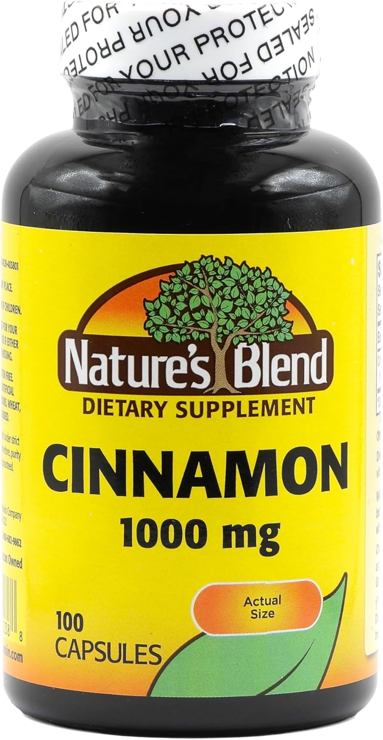 100 Capsules of Nature's Blend Cinnamon 1,000 mg - Natural Support for Overall Wellness