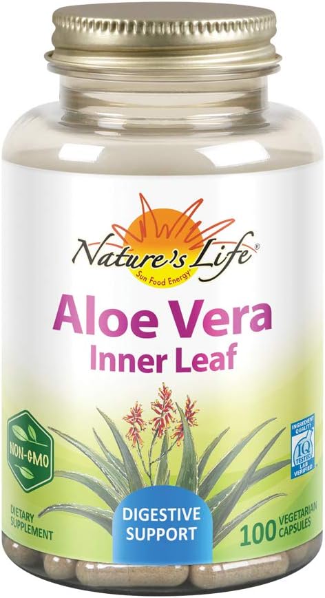 100 Capsules of Nature's Herbs Aloe Vera Inner Leaf Supplement for Digestive Health