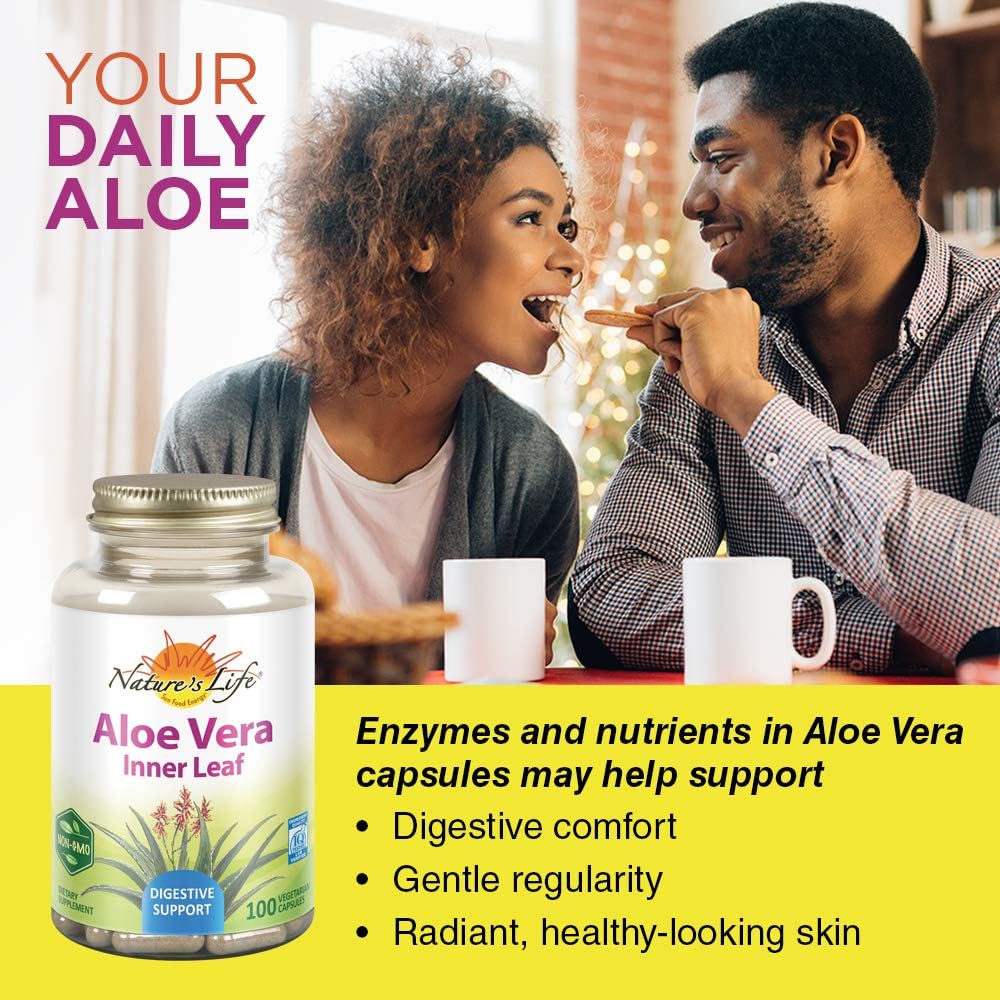 100 Capsules of Nature's Herbs Aloe Vera Inner Leaf Supplement for Digestive Health