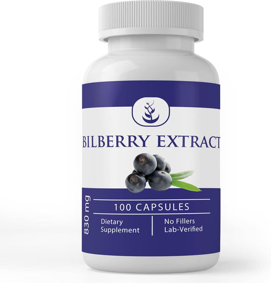 100 Capsules of Pure Bilberry Extract - Lab Verified, No Additives or Fillers - Original Ingredients