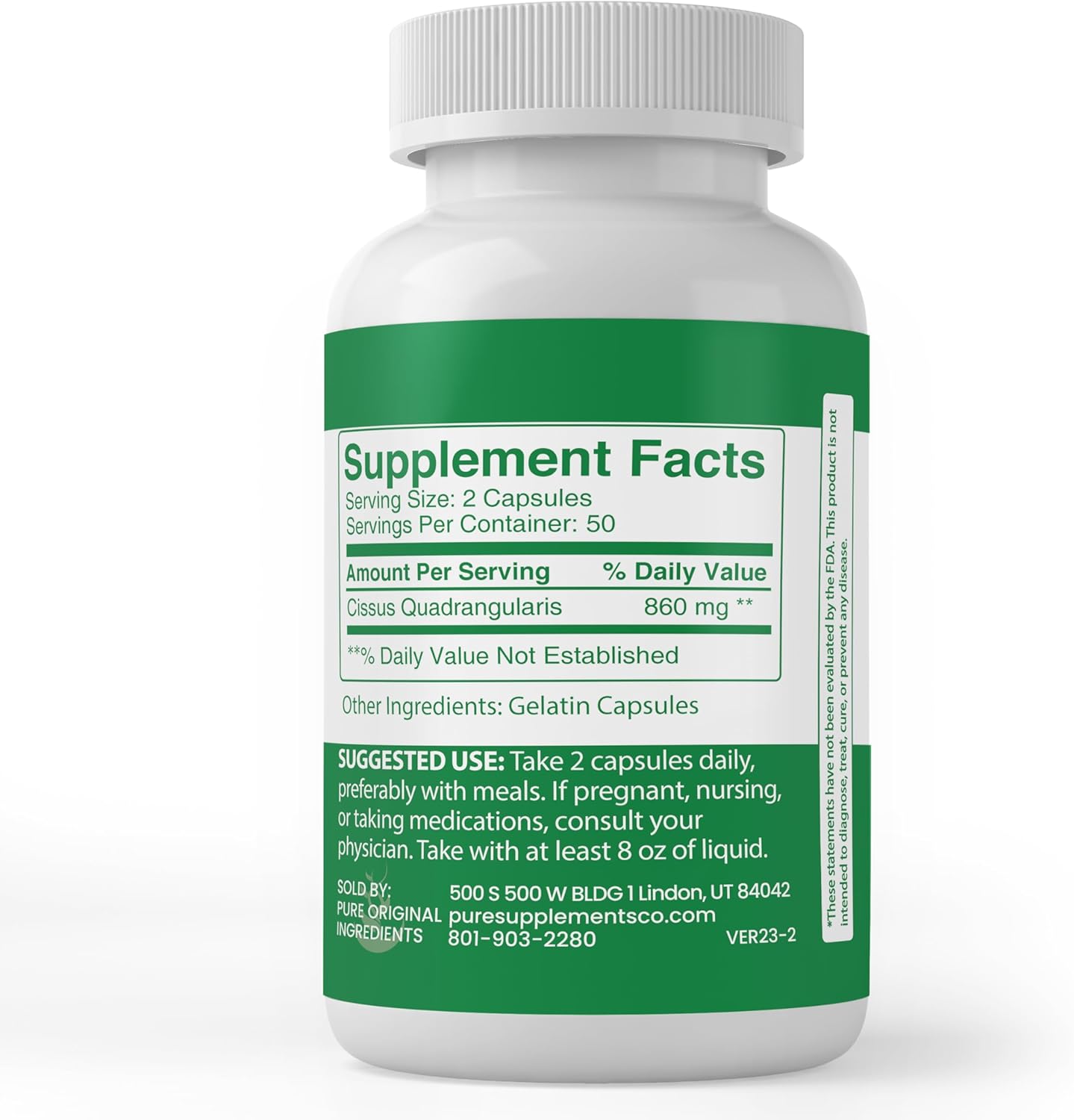 100 Capsules of Pure Cissus Quadrangularis with Lab Verified Original Ingredients, No Additives or Fillers