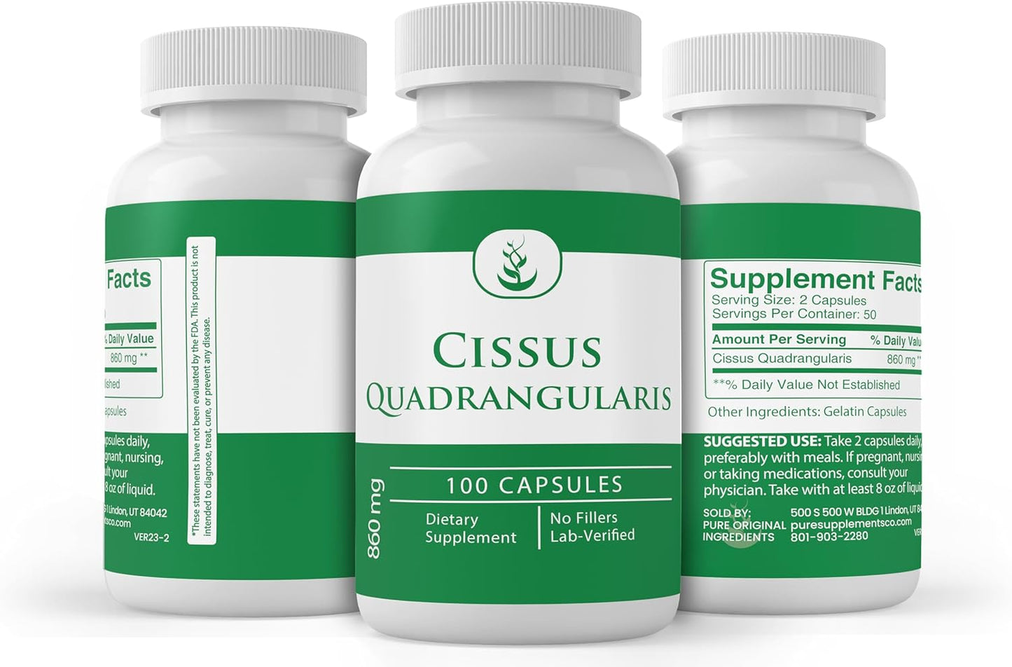 100 Capsules of Pure Cissus Quadrangularis with Lab Verified Original Ingredients, No Additives or Fillers