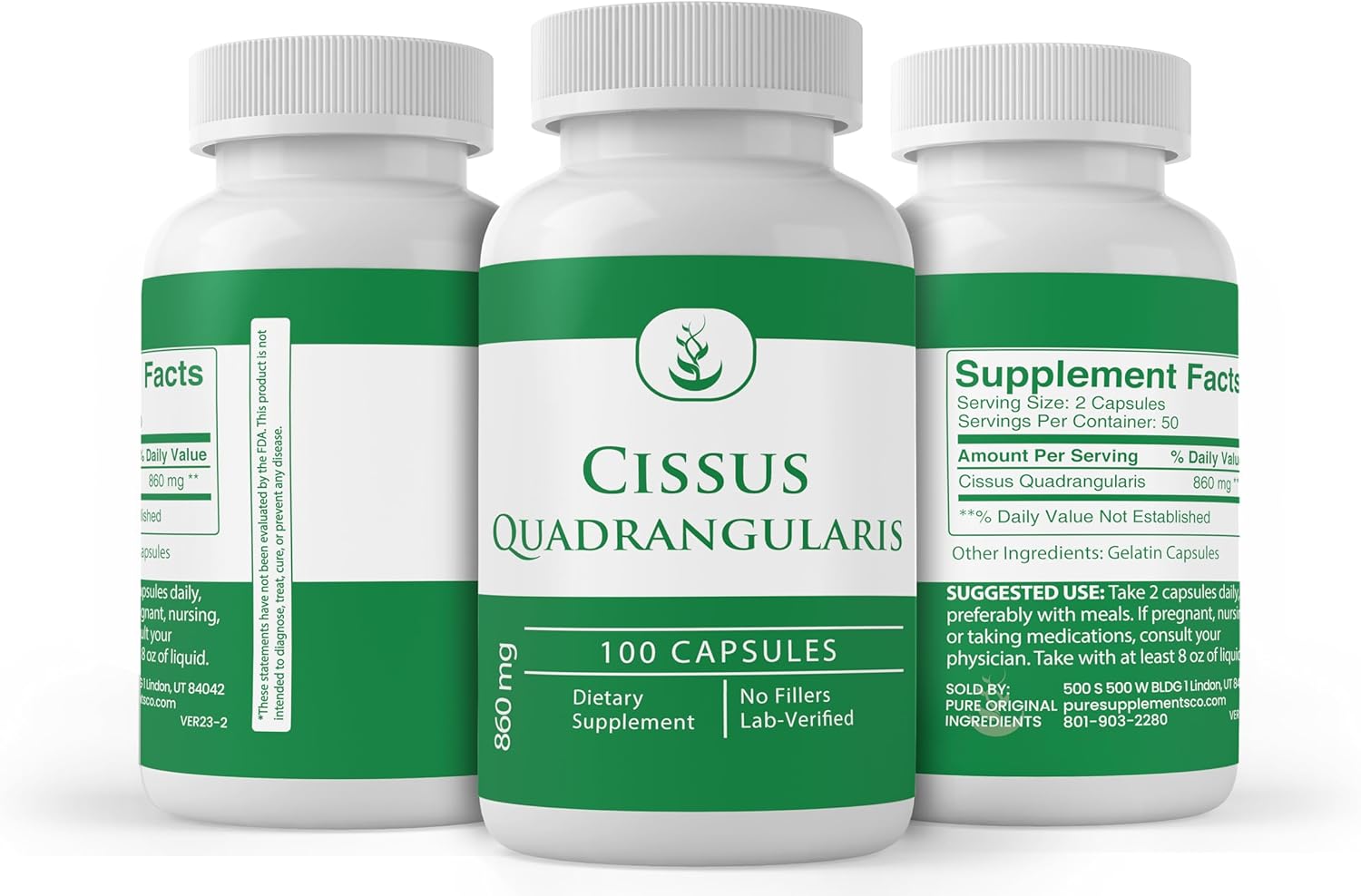 100 Capsules of Pure Cissus Quadrangularis with Lab Verified Original Ingredients, No Additives or Fillers