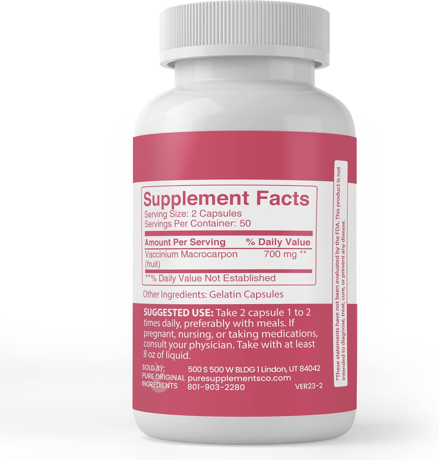 100 Capsules of Pure Cranberry Extract - Lab Verified, No Additives or Fillers