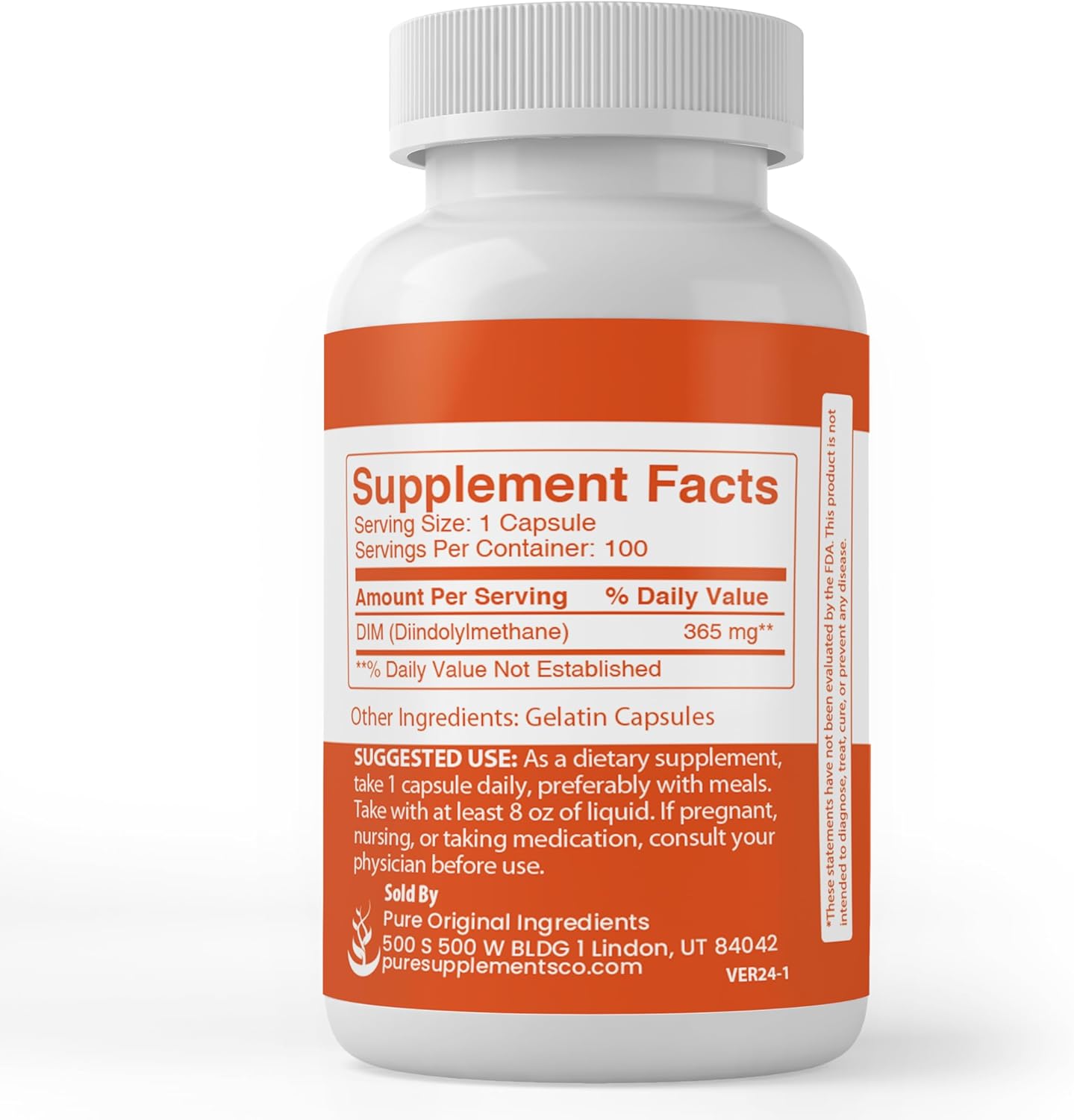 100 Capsules of Pure Diindolylmethane (DIM) with Original Ingredients - Lab Verified, No Fillers