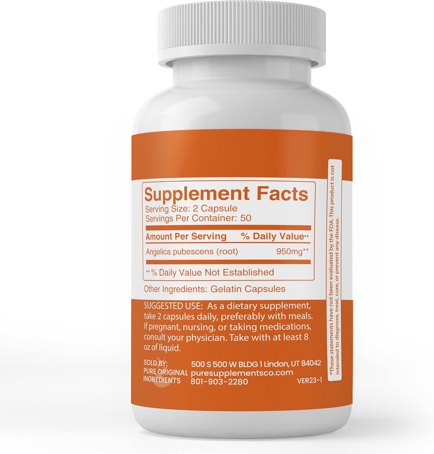 100 Capsules of Pure Dong Quai Root Extract, No Additives or Fillers, Lab Verified Quality
