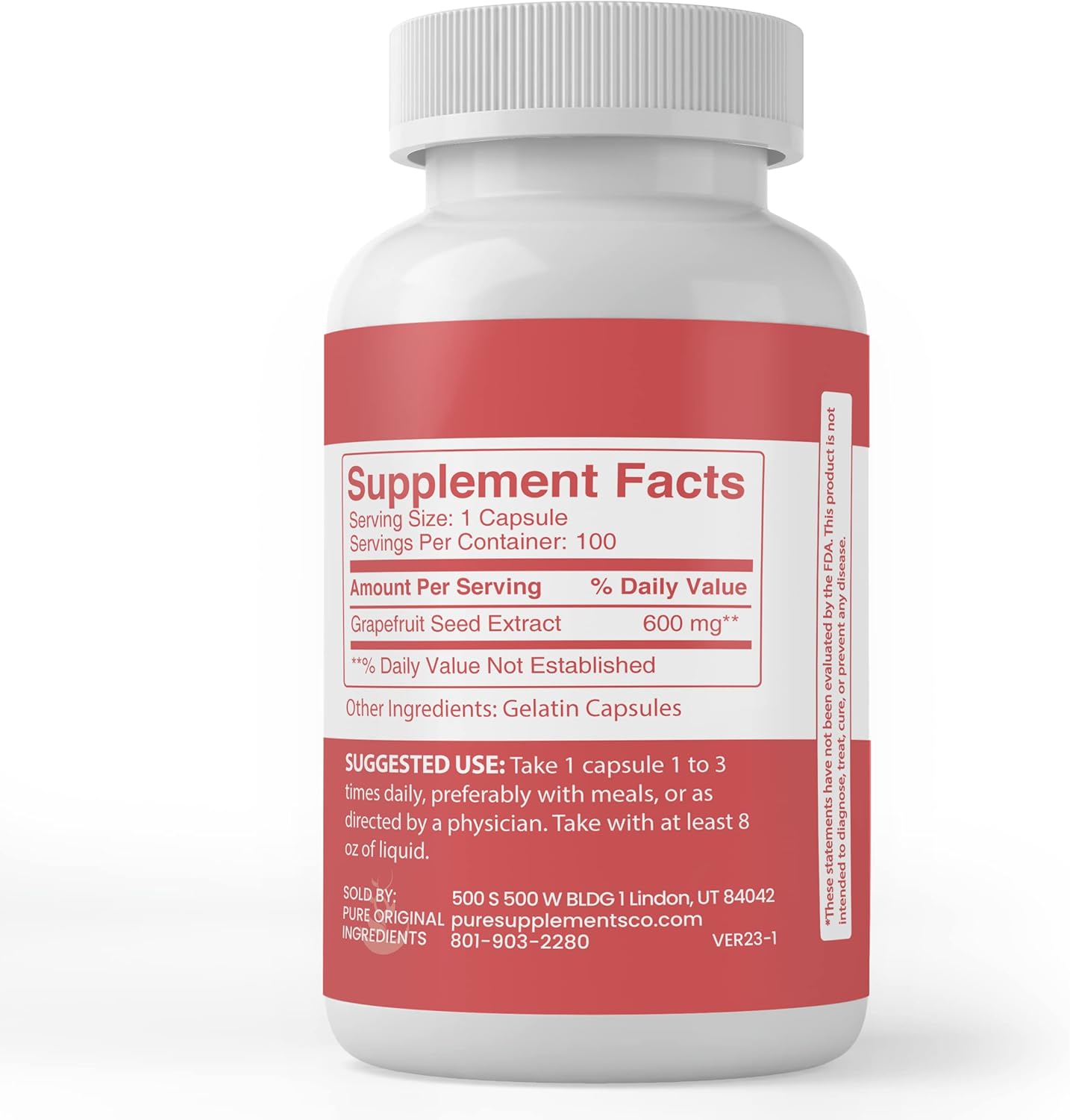 100 Capsules of Pure Grapefruit Seed Extract - Original Ingredients, Lab Verified, No Additives or Fillers
