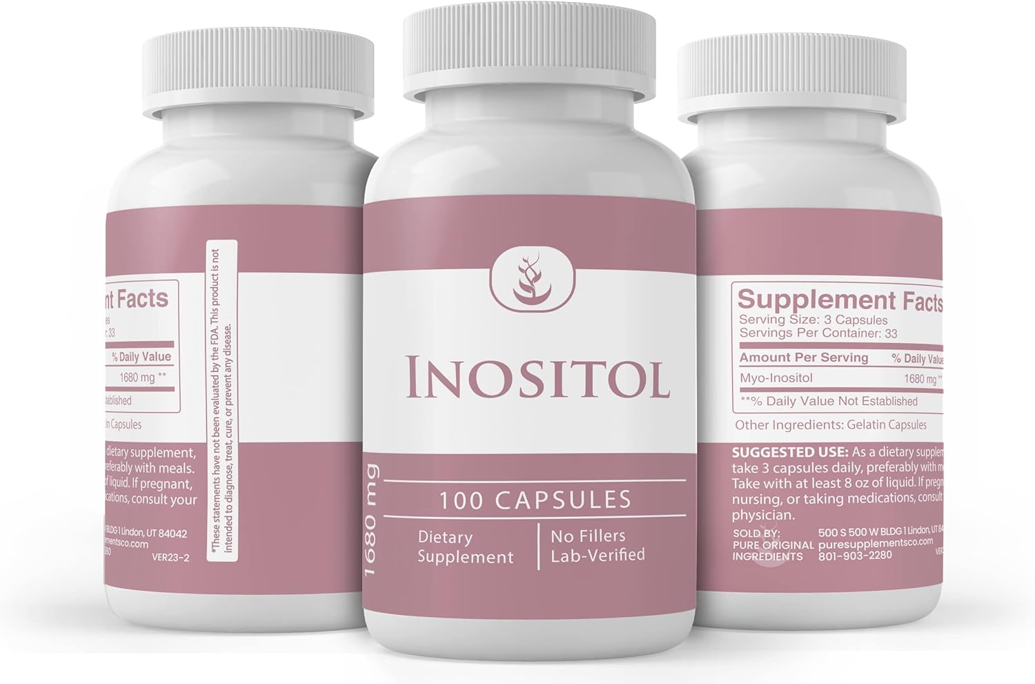 100 Capsules of Pure Inositol Supplement - No Additives, Lab Verified and Original Ingredients