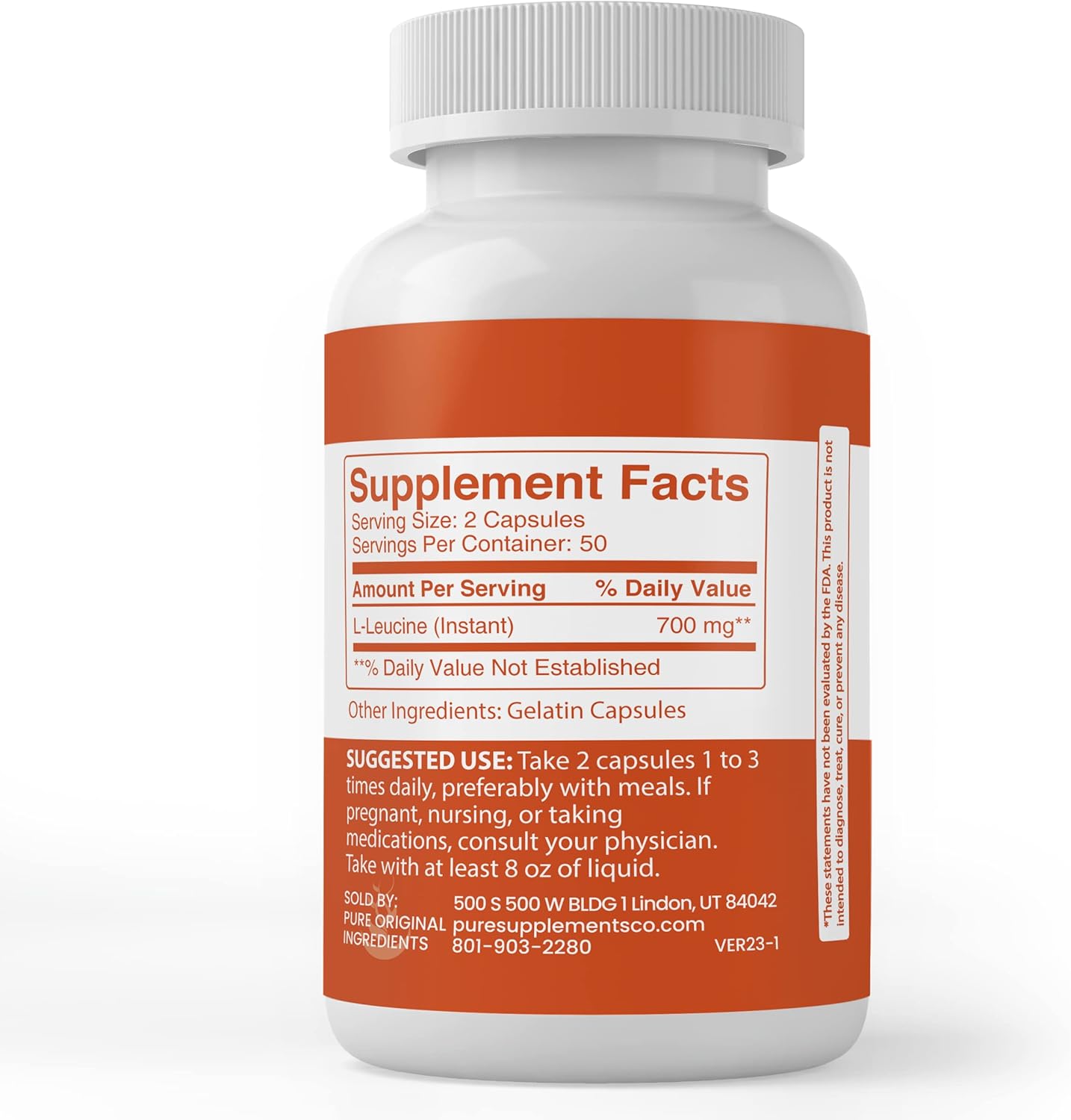 100 Capsules of Pure L-Leucine with Lab Verified Original Ingredients, No Additives or Fillers