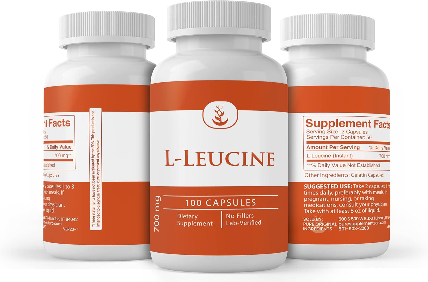 100 Capsules of Pure L-Leucine with Lab Verified Original Ingredients, No Additives or Fillers