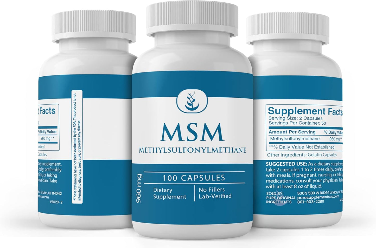 100 Capsules of Pure MSM with Original Ingredients, Lab Verified, No Additives or Fillers