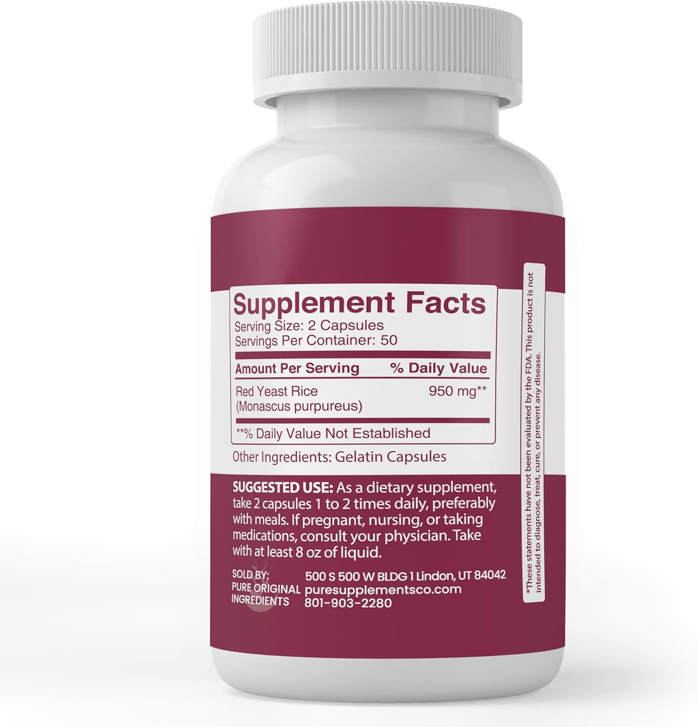 100 Capsules of Pure Red Yeast Rice Extract - Lab Verified, No Additives or Fillers
