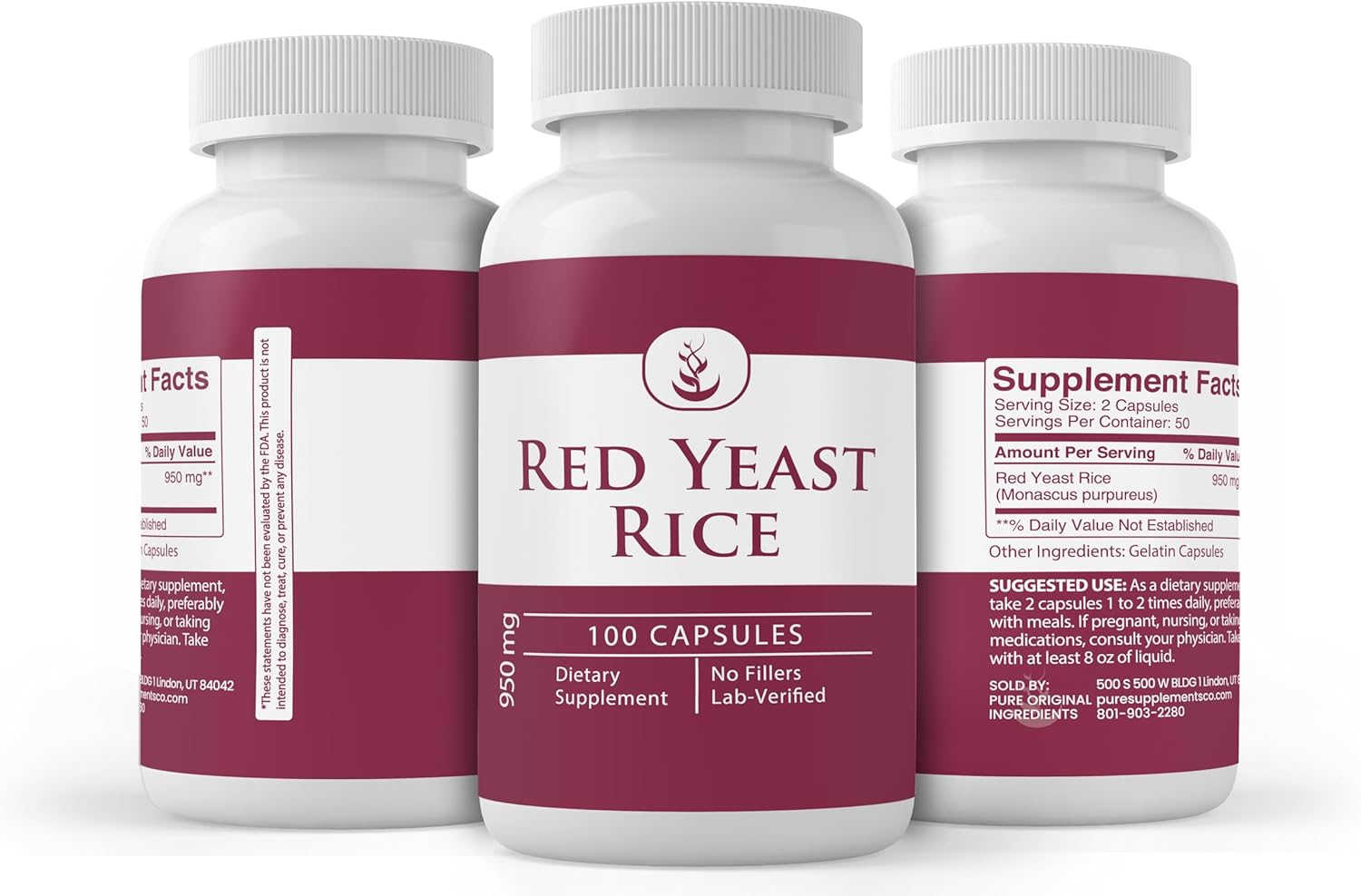 100 Capsules of Pure Red Yeast Rice Extract - Lab Verified, No Additives or Fillers