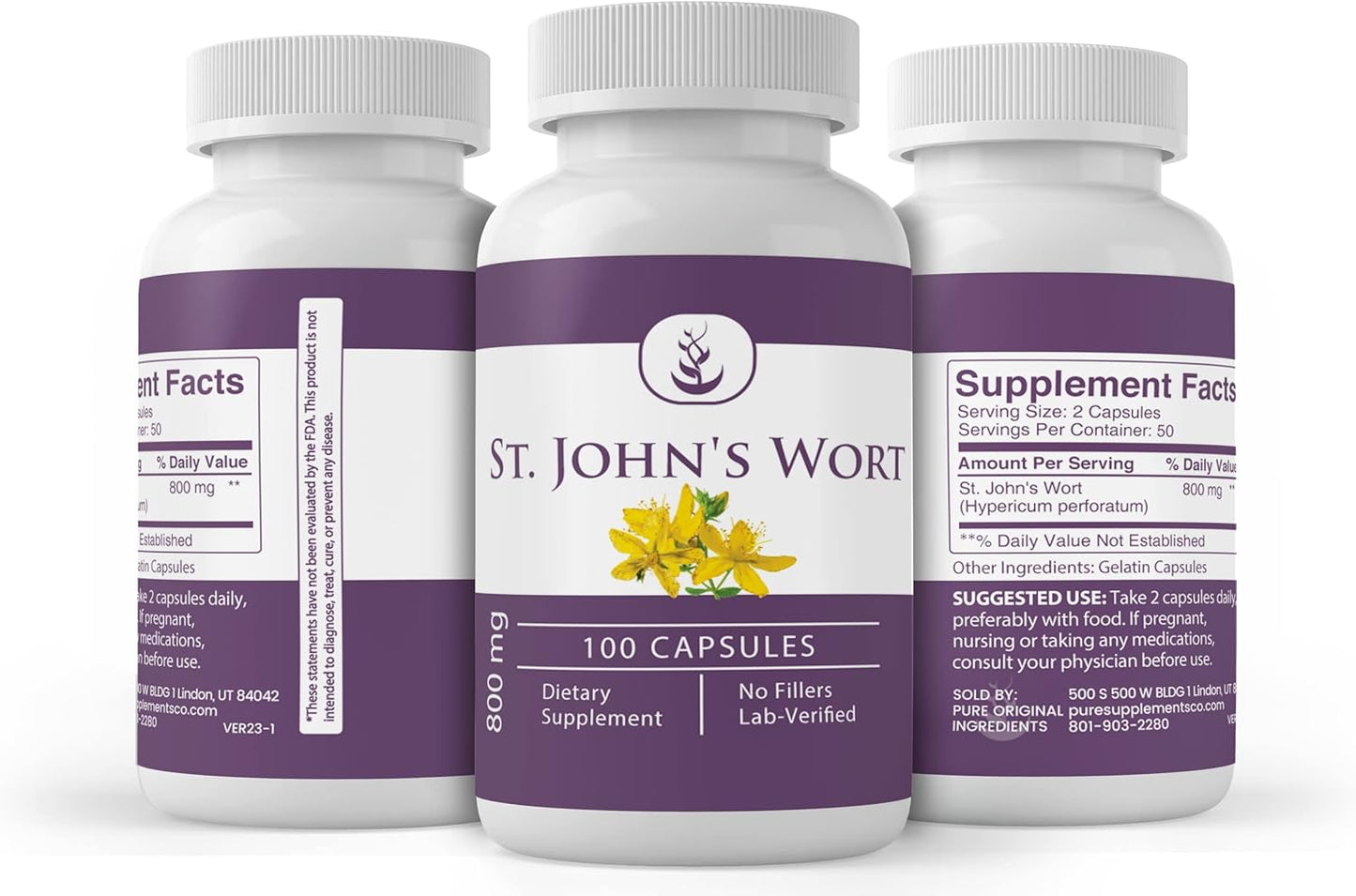 100 Capsules of Pure St. John's Wort with Original Ingredients, Lab Verified, No Additives
