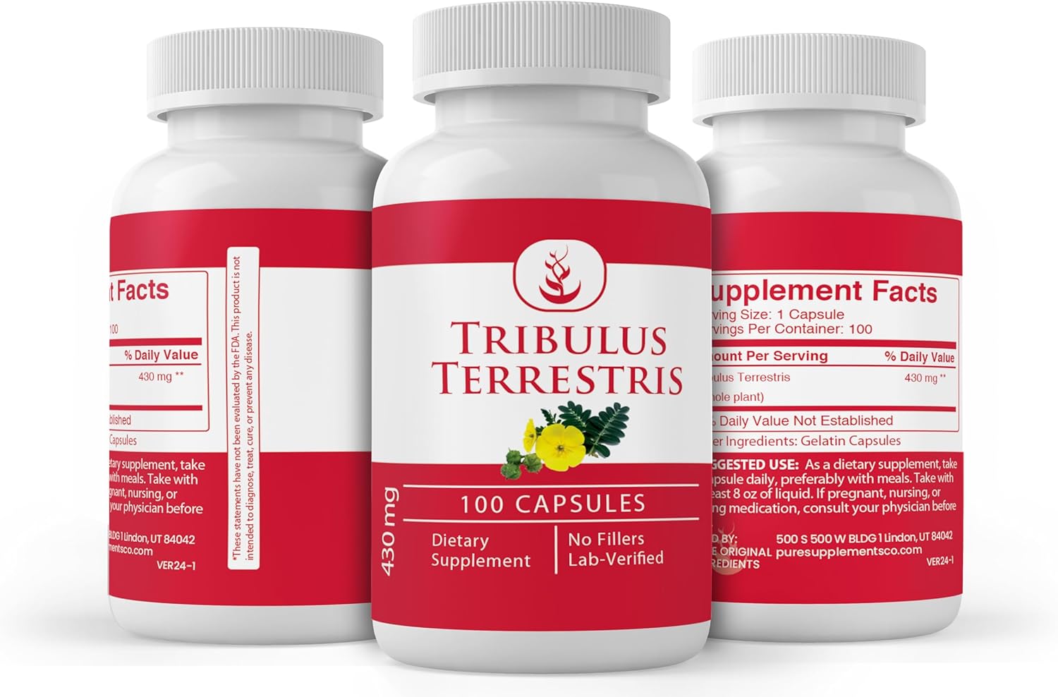 100 Capsules of Pure Tribulus Terrestris Extract - Lab Verified, No Additives or Fillers