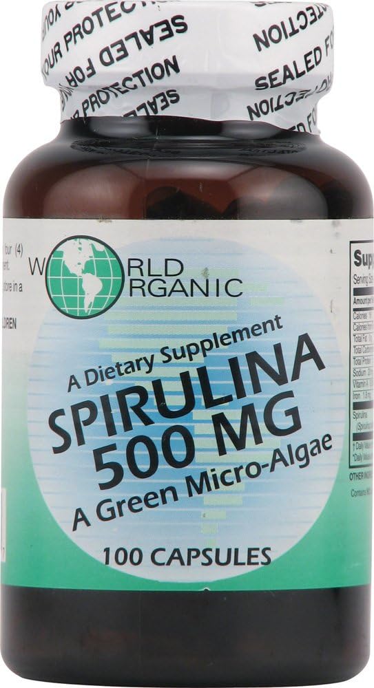 100 Capsules of World Organic Spirulina - 500 mg - Natural Superfood Supplement