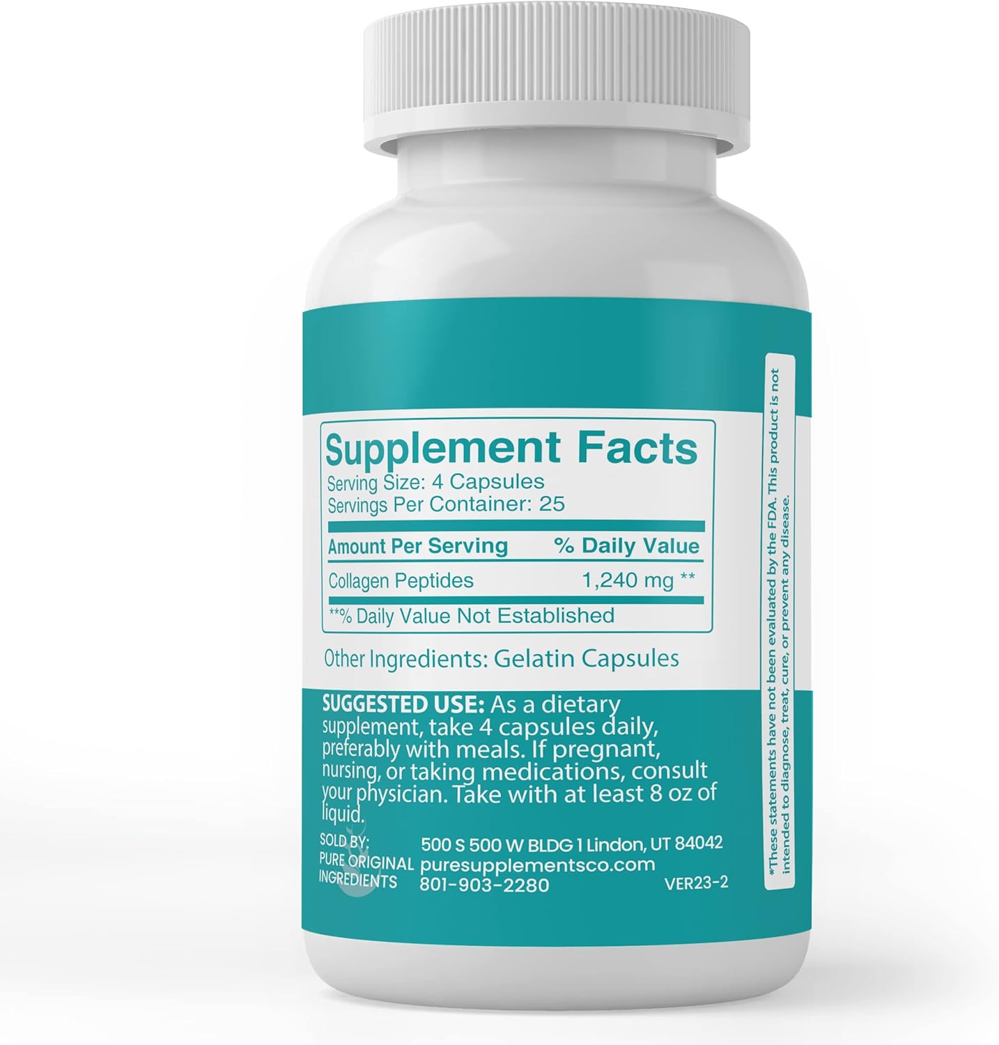 100 Capsules Pure Collagen Peptide with Original Ingredients - Lab Verified, No Additives or Fillers