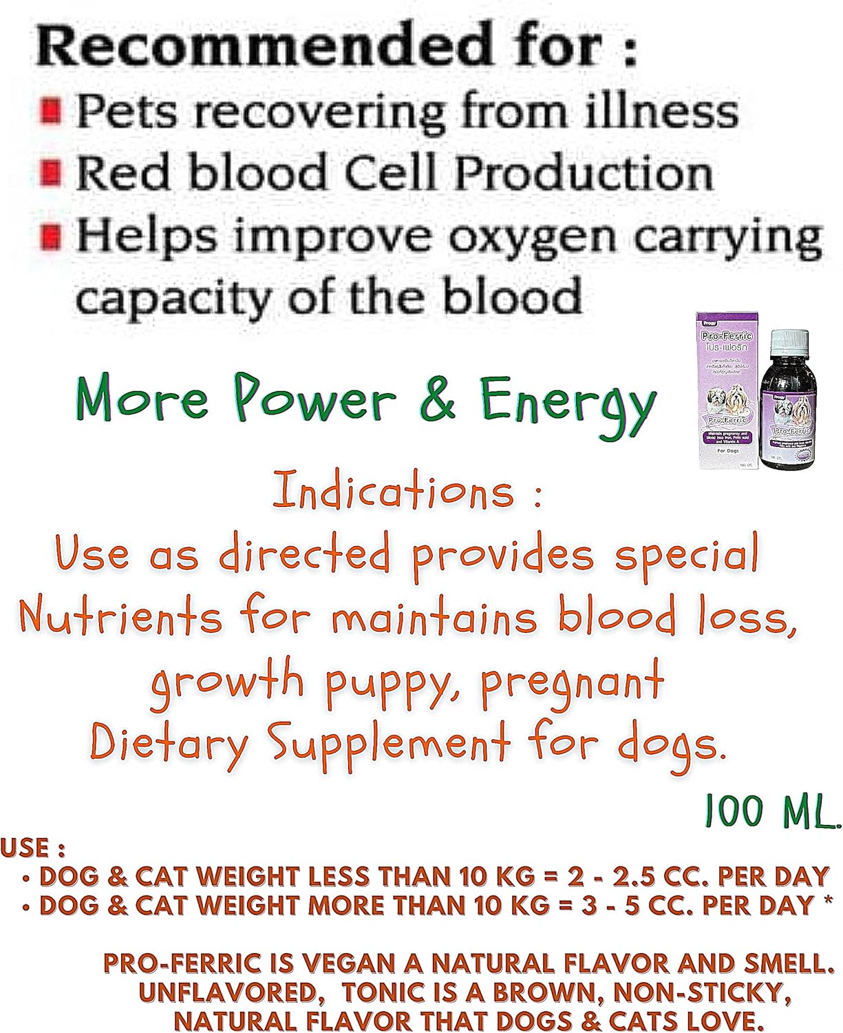 100 CC Liquid Tonic for Dogs - Iron & Multi Vitamins Supplement for Energy & Immunity Boost