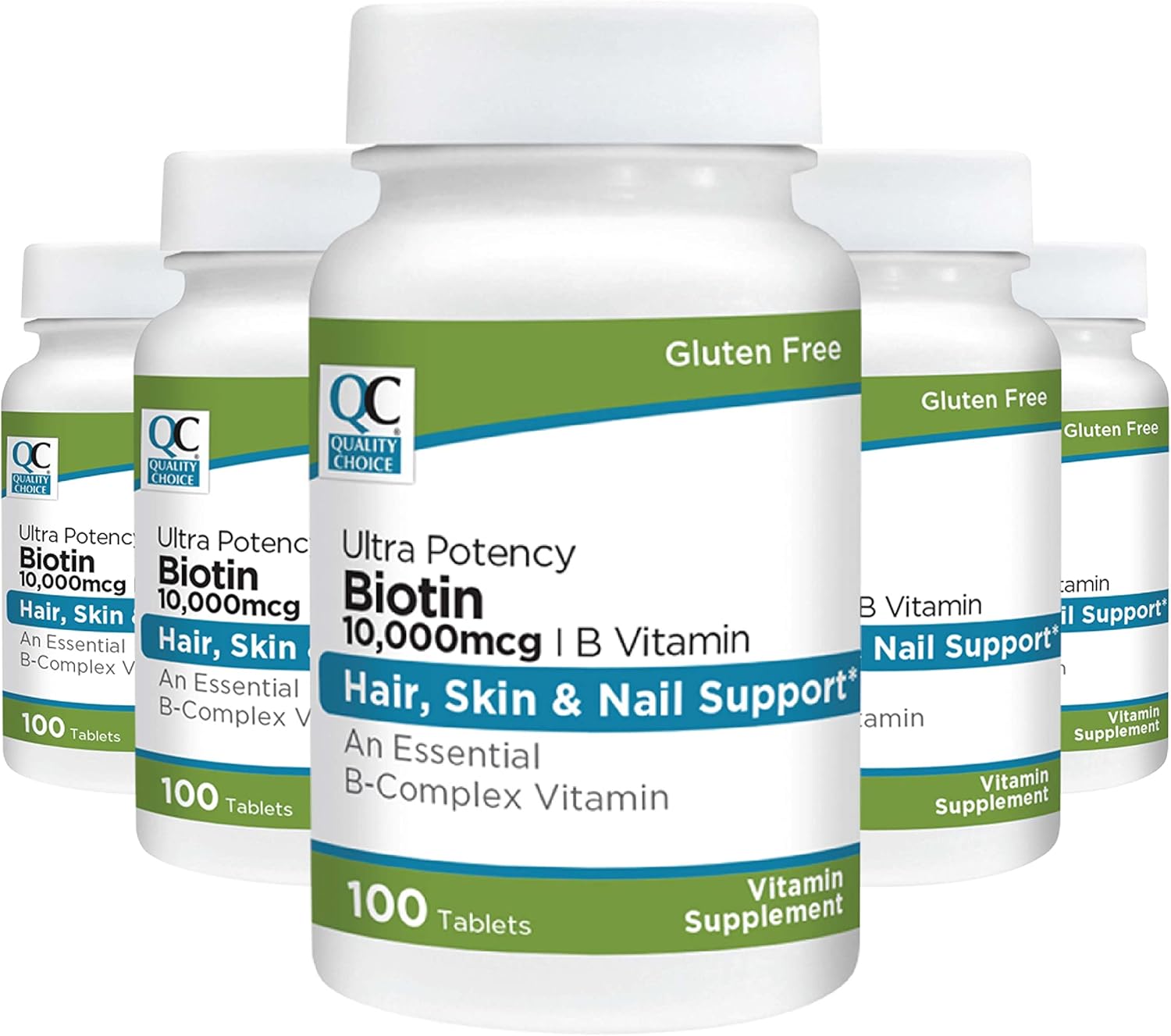 100 Count Biotin 10,000 mcg + B Tablets for Stronger Nails, Skin, & Hair - High Potency Formula