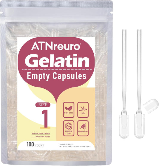 100 Count Clear Empty Gelatin Capsules Size 1 with 2 Micro Spoons - Ideal for Powders and Supplements