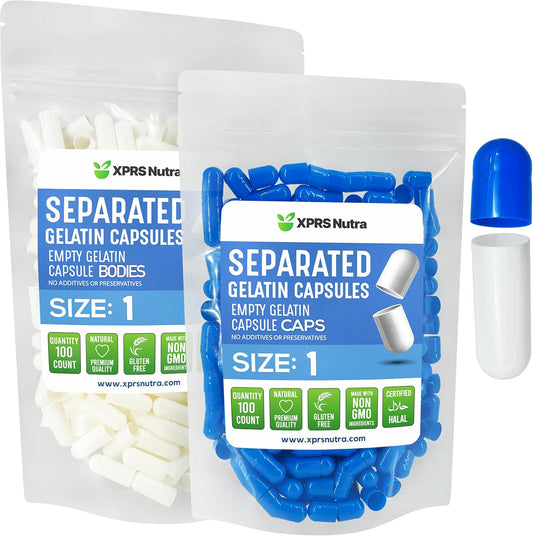 100 Count Empty Gelatin Capsules Separated in Bags - DIY Supplement Filling - Blue/White Empty Pill Capsules