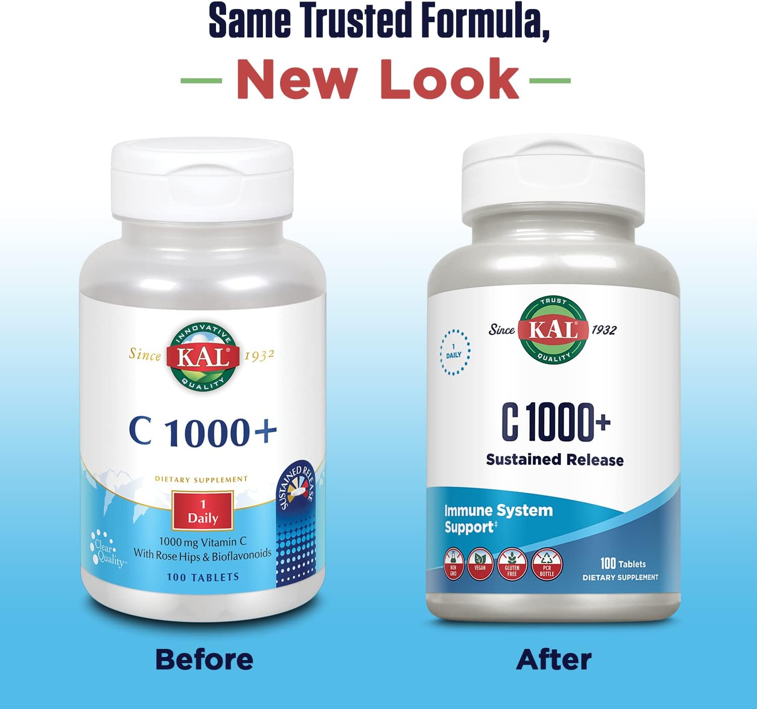 100 Count KAL C-1000 Plus Sustained Release Tablets, 1000 mg - High Potency Vitamin C Supplement
