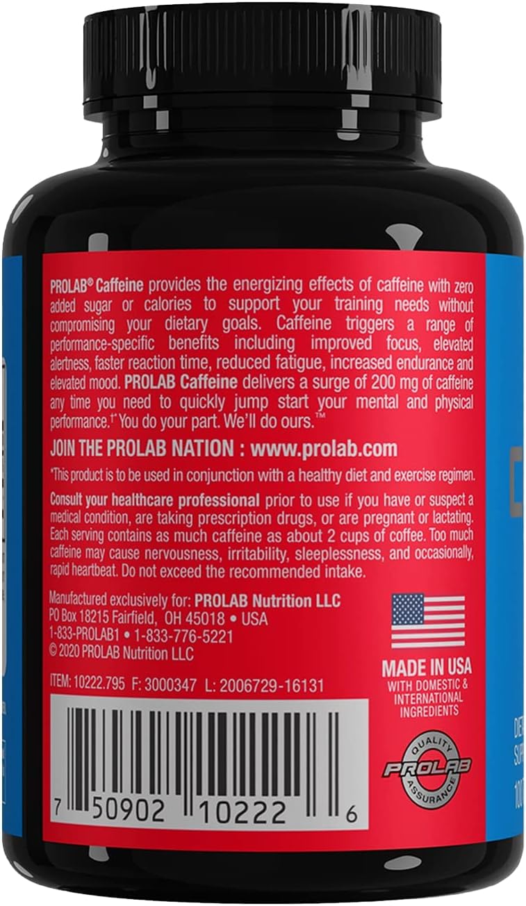 100 Count ProLab Caffeine Tablets for Increased Energy and Focus