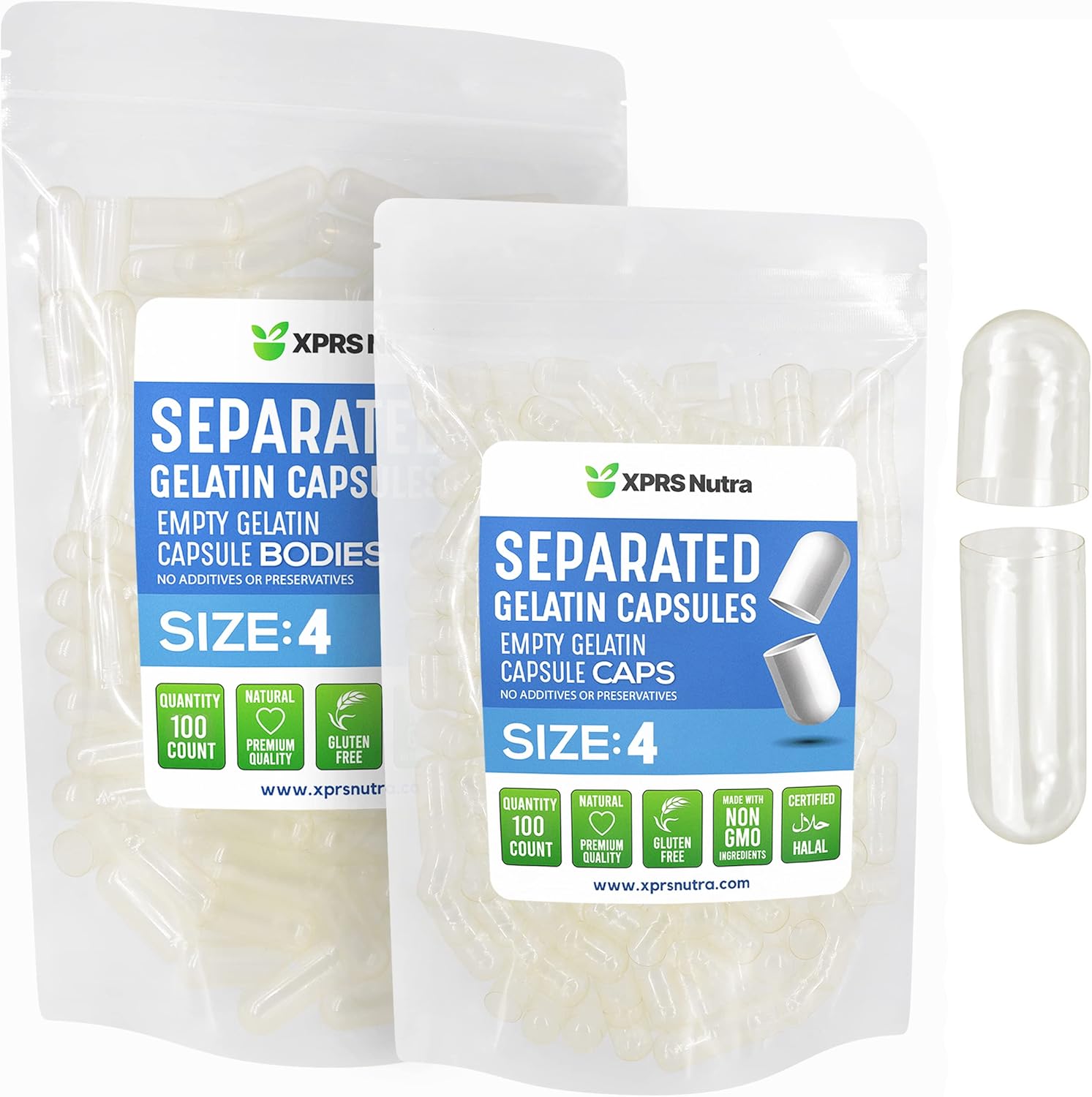 100 Count Size 4 Gelatin Empty Capsules - Clear Separated Pill Capsules for DIY Supplement Filling