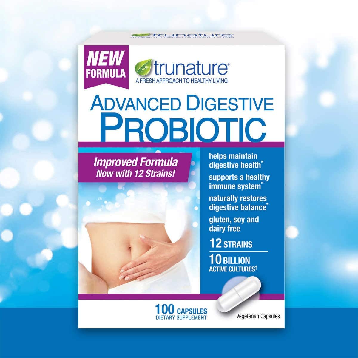 100 Count TruNature Digestive Probiotic Capsules for Gut Health and Digestive Support