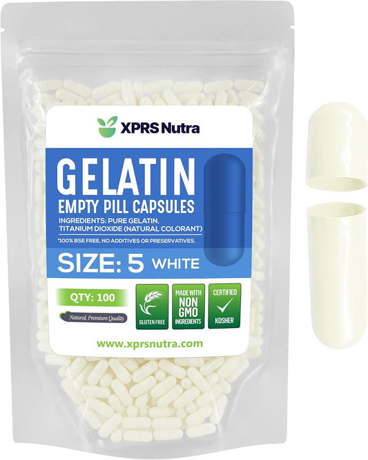 100 Count XPRS Nutra Size 5 Very Small Empty Gelatin Capsules for DIY Capsule Filling