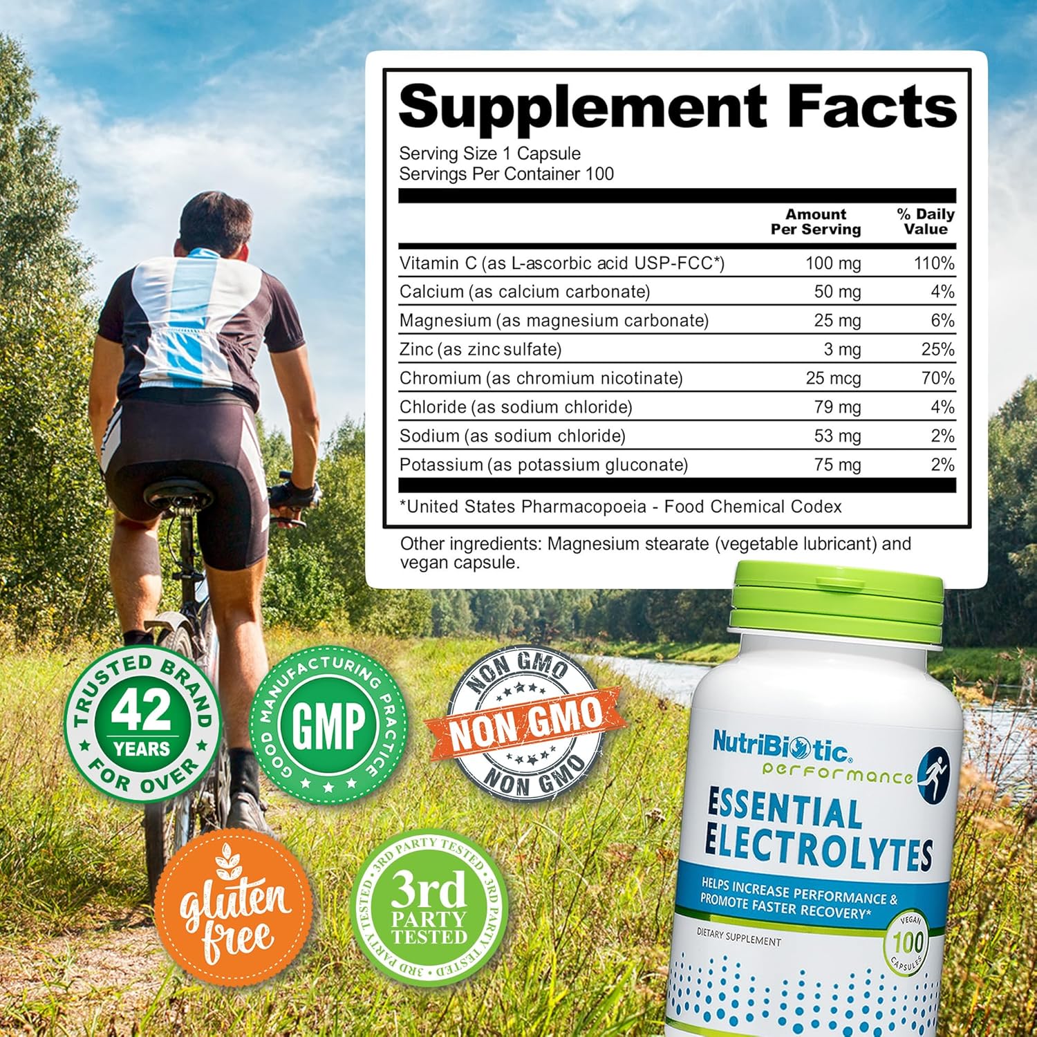 100 Ct NutriBiotic Essential Electrolyte Capsules for Performance & Recovery | Pharmaceutical Grade Vitamin C with Electrolytes for Rehydration | Vegan, Gluten-Free & Non-GMO