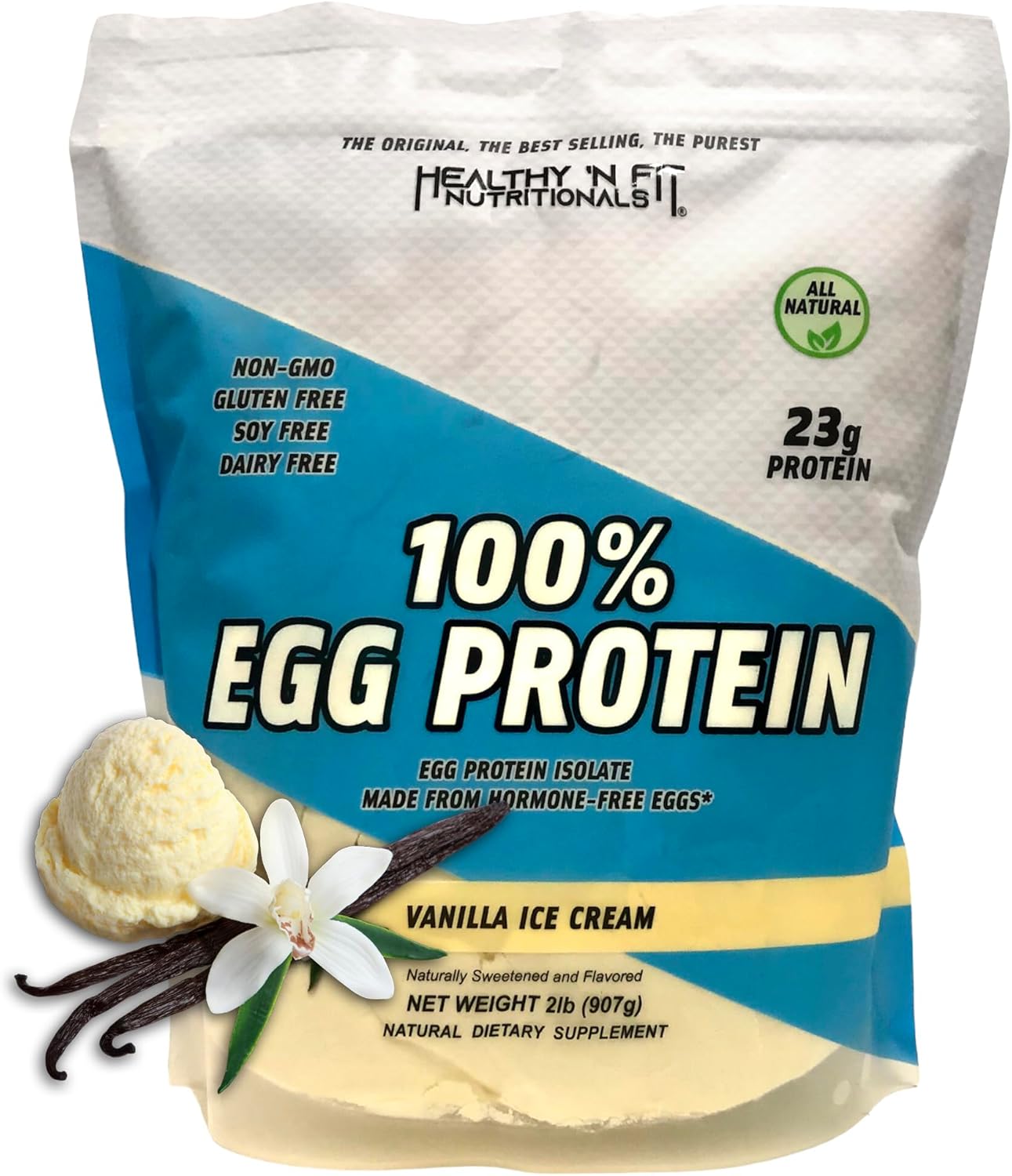 100% Egg White Protein with Natural Peptides - Vanilla Ice Cream Flavor (2lb) - Pure & Naturally Sweetened