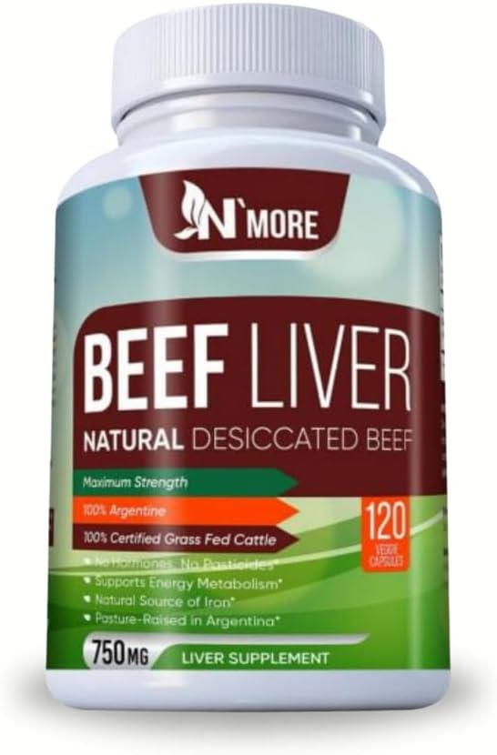 100% Grass Fed Argentine Beef Liver Capsules, 120 Capsules, 750mg - Natural Undefatted Liver Supplements