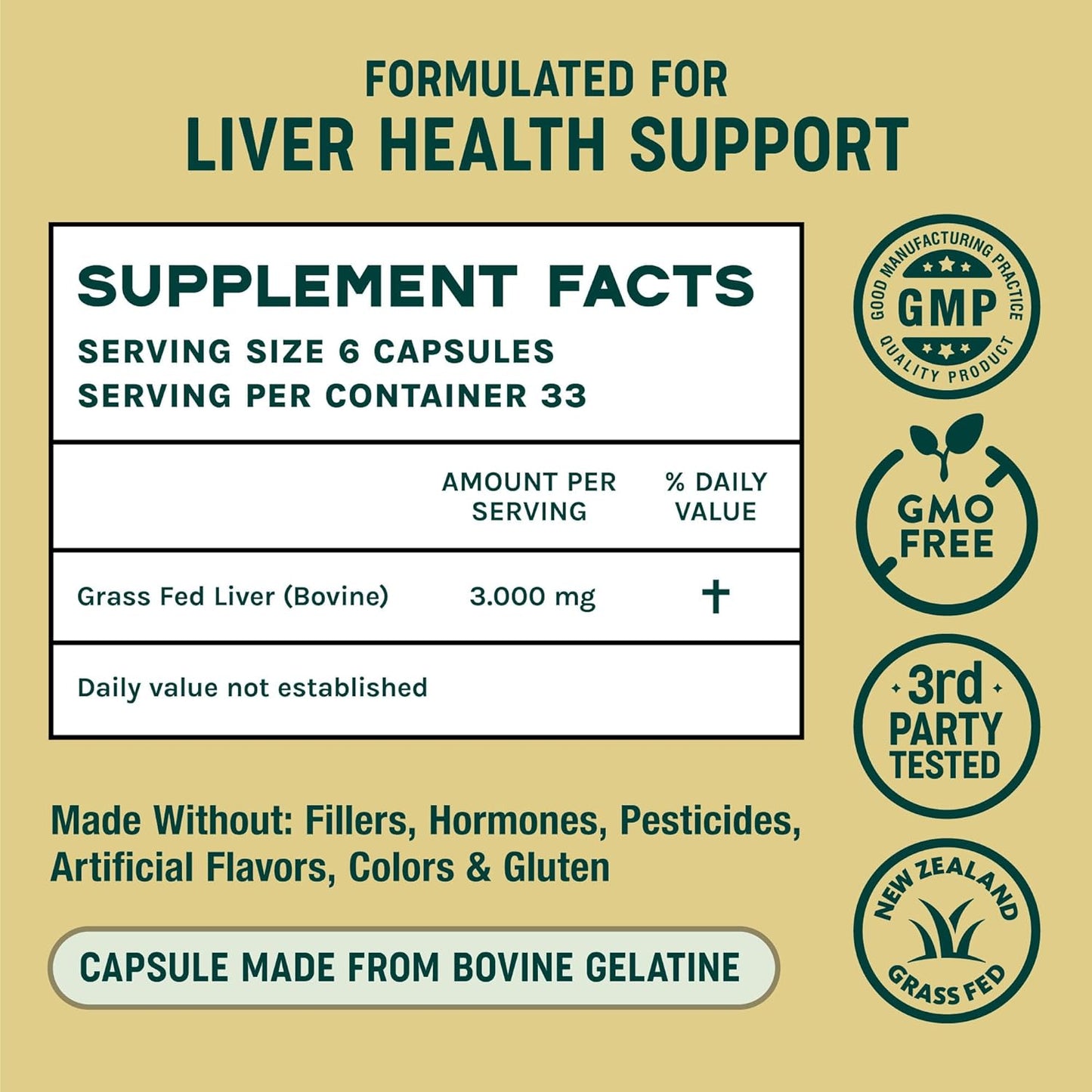 100% Grass Fed New Zealand Beef Liver Capsules - 200 Capsules (3,000mg Serving) - GMO and Filler Free - Pasture Raised