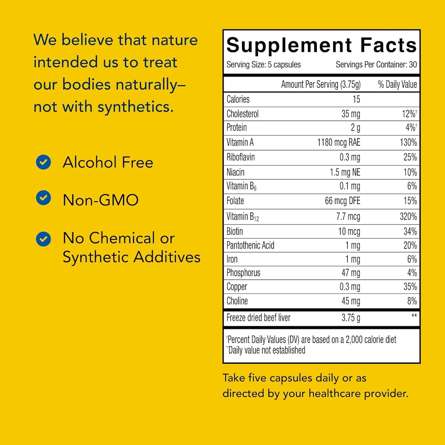 100% Grass-Fed New Zealand Beef Liver Capsules with Vitamin A, B12 & Iron - 150 Capsules