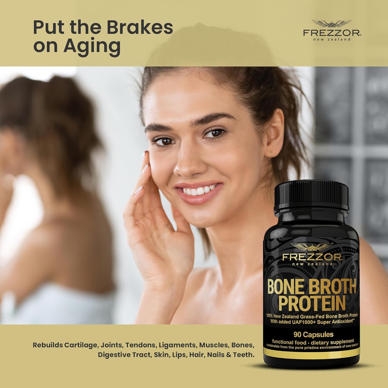 100% Grass-Fed New Zealand Cattle Bone Broth Protein Capsules for Joint, Skin & Hair Support - Amino Acids & Anti-Aging - 90 Capsules (2 Pack)
