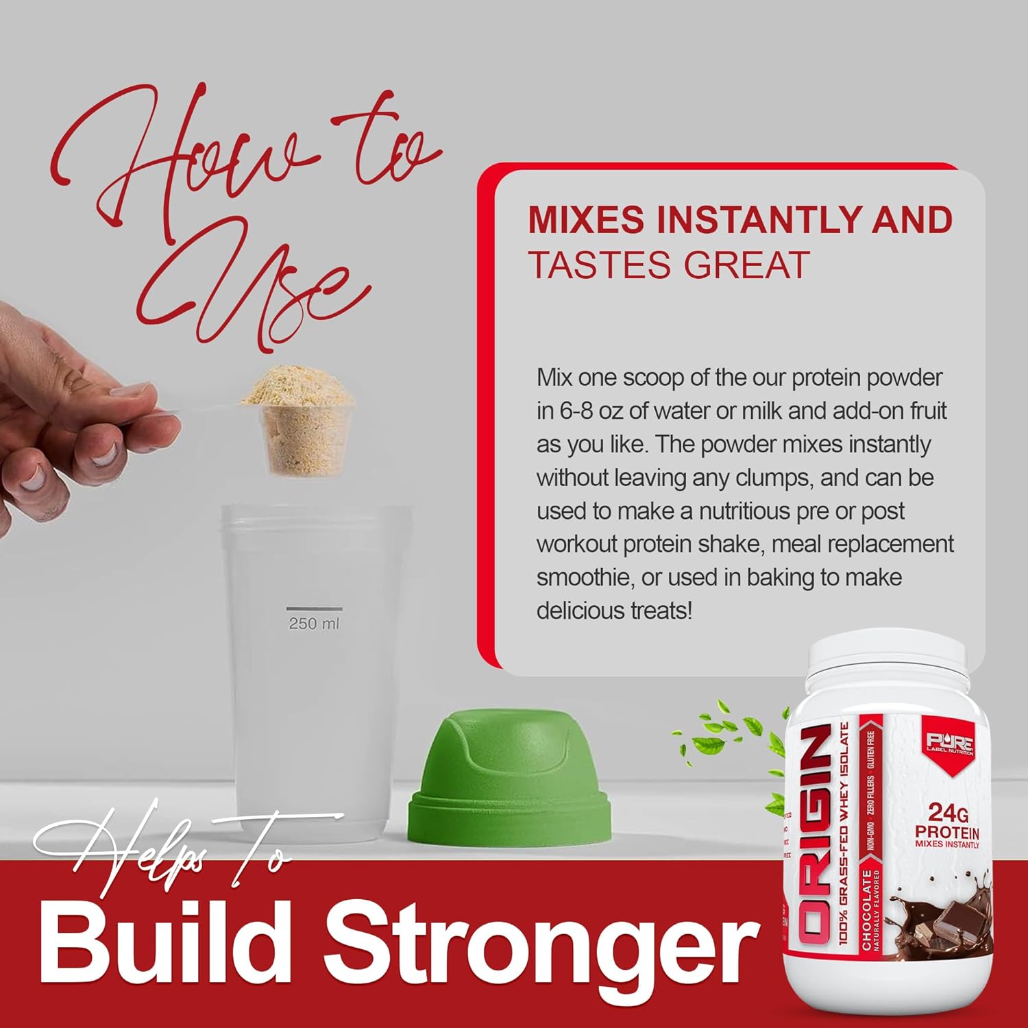 100% Grass-Fed Whey Protein Isolate in Chocolate Flavor - 2lb by Pure Label Nutrition