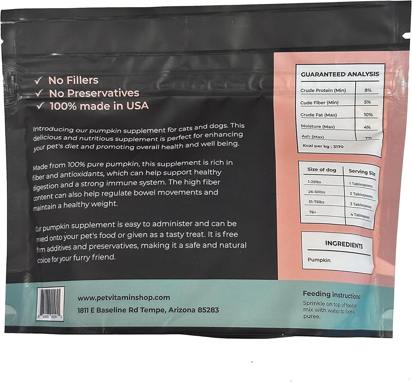 100% Made in USA Pumpkin Powder for Dogs & Cats, 5 oz - Digestive Support, Fiber, Healthy Stool - Pet Vitamin Shop