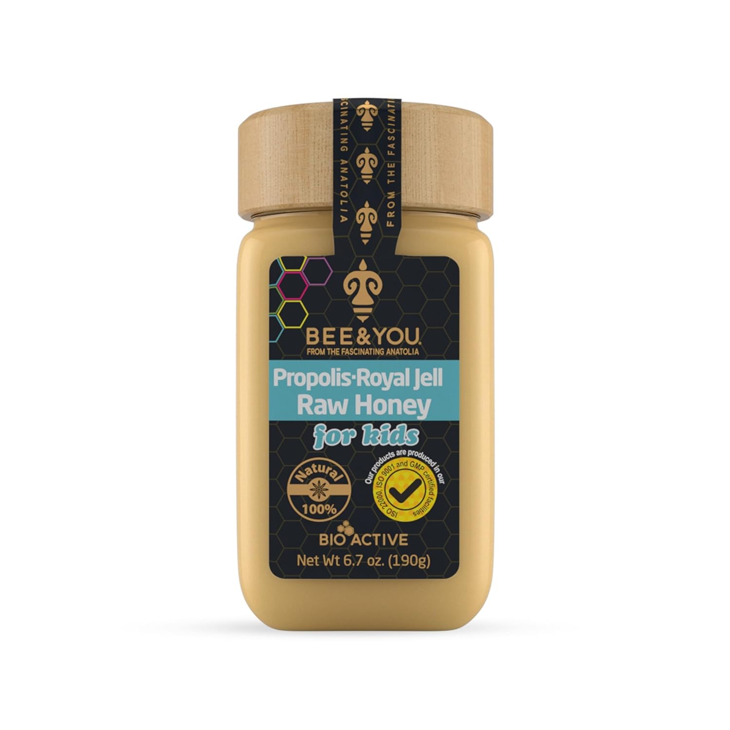 100% Natural BEE & YOU Royal Jelly Raw Honey For Kids - Propolis Extract, Superfood Supplement, Ultra Pure, Antioxidants - Keto, Paleo, Gluten-Free - 6.7 oz Jar