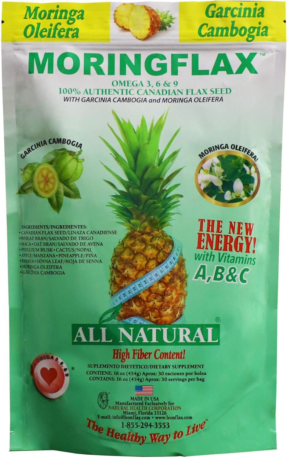 100% Natural Canadian Flax Seed with Garcinia Cambogia and Moringa Oleifera - 16 oz Bag Formula by TOPNaturePlus