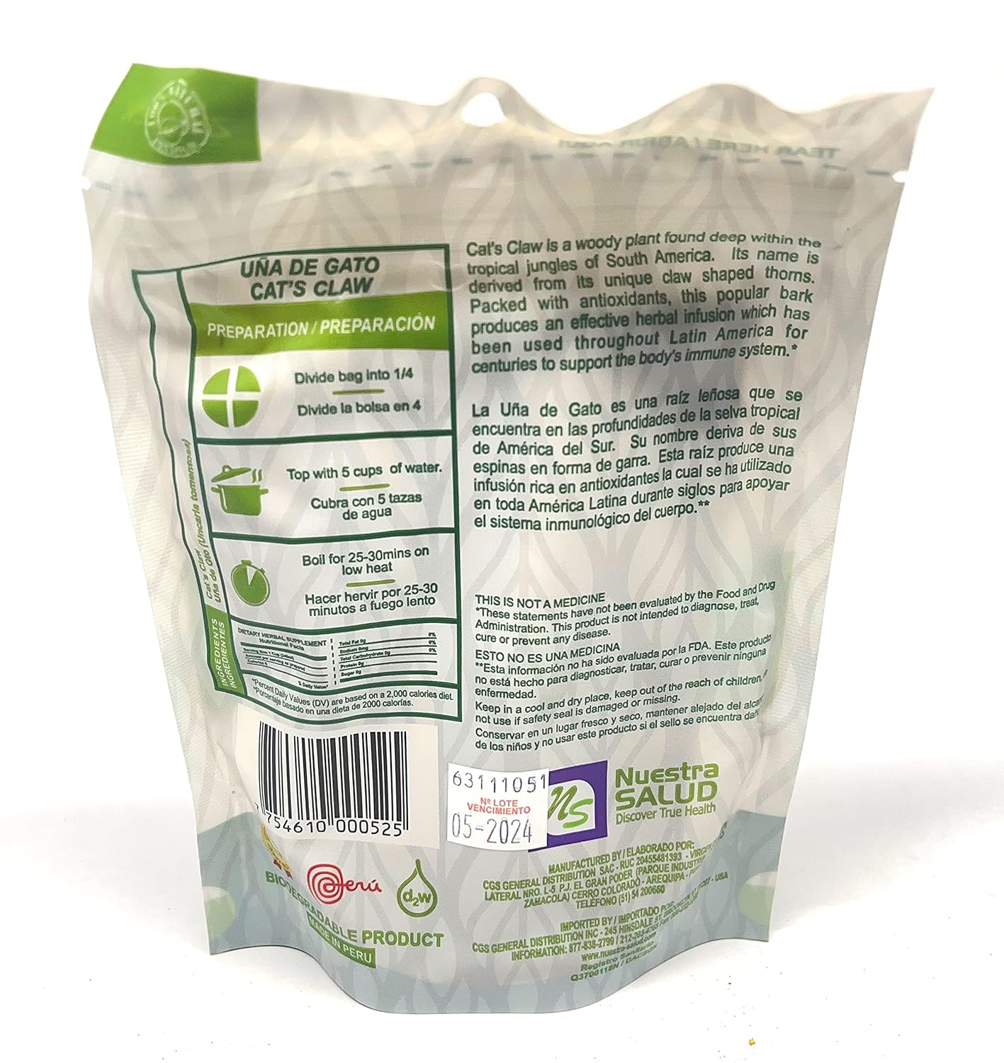 100% Natural Cat's Claw Bark Herbal Tea Uña de Gato Value Pack (240g) by CIK Naturals
