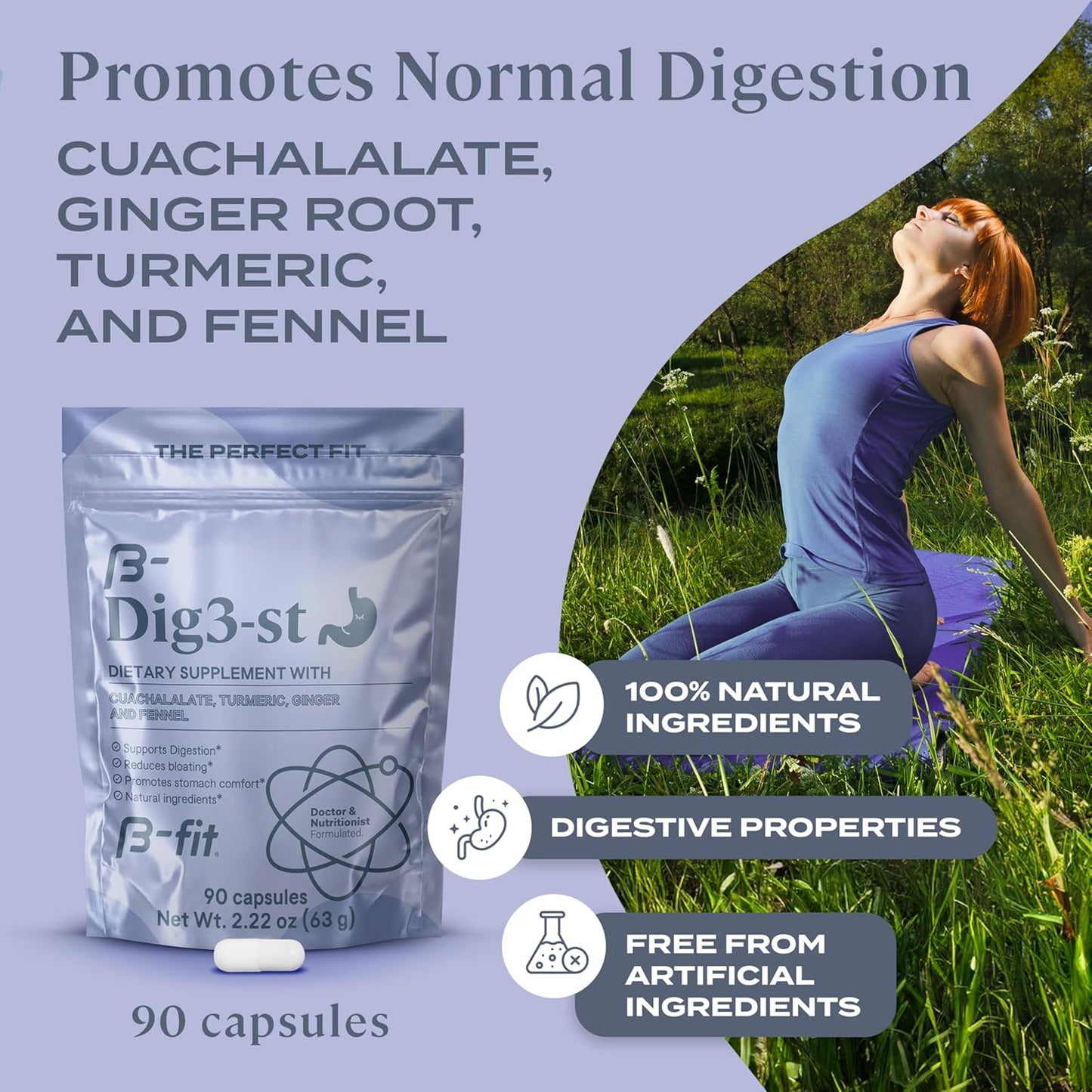 100% Natural Digestive Support Supplement with Ginger Root, Turmeric, Fennel, and Cuachalalate - 60 Capsules - Promotes Normal Digestion