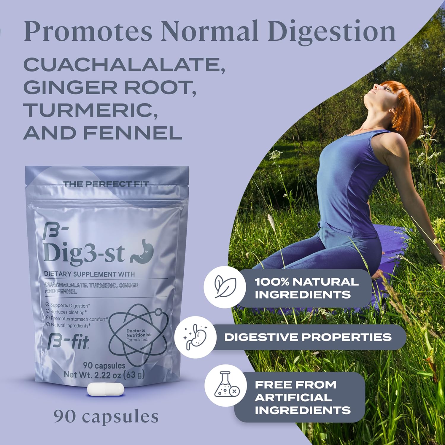 100% Natural Digestive Support Supplement with Ginger Root, Turmeric, Fennel, and Cuachalalate - 60 Capsules - Promotes Normal Digestion
