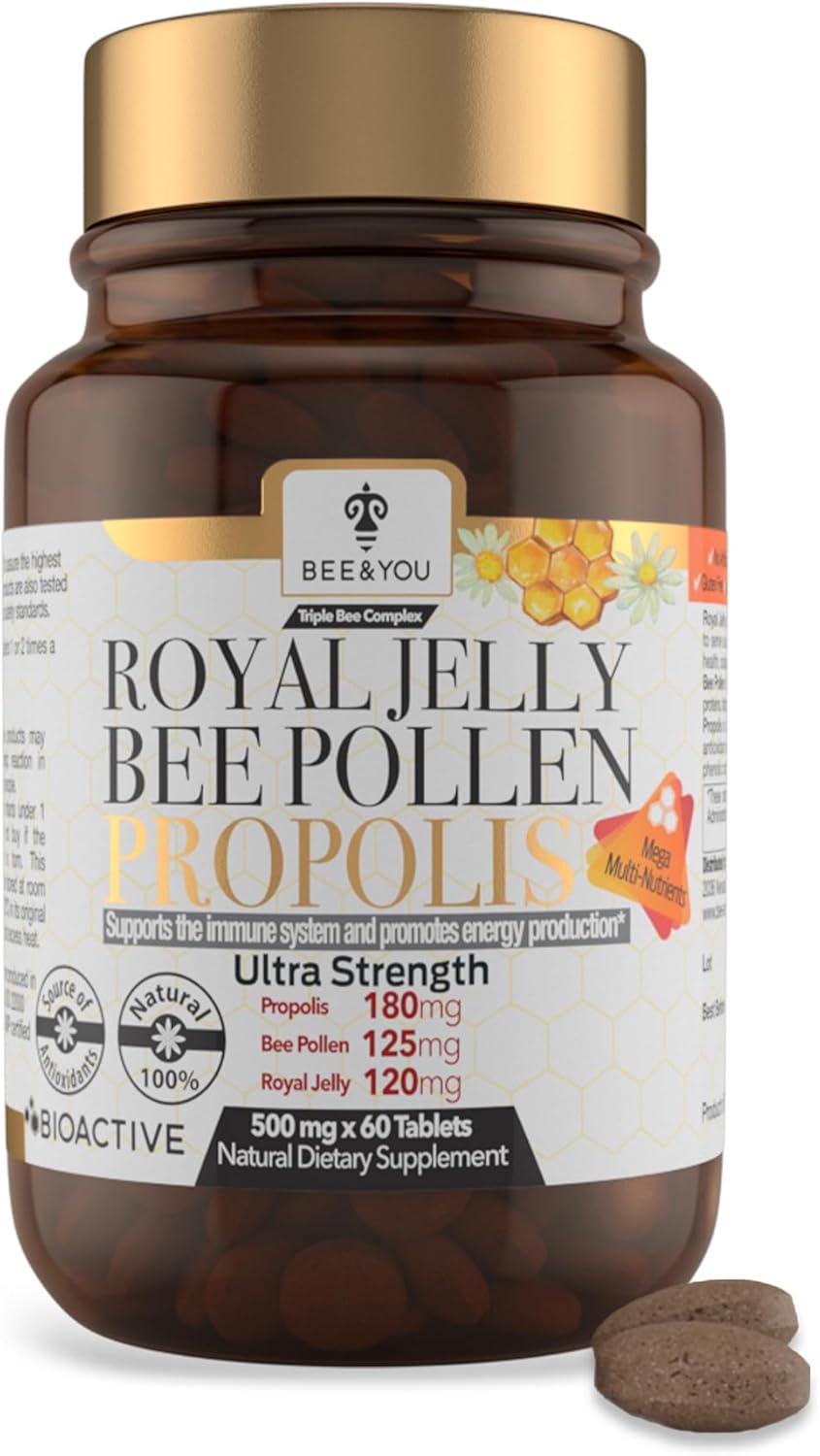 100% Natural Superfood Immune Support Supplement with Royal Jelly, Propolis Extract, Bee Pollen - Boost Energy, Focus, Antioxidants - Fresh, Keto, Paleo, Gluten-Free Tablets - 60ct by BEE & YOU