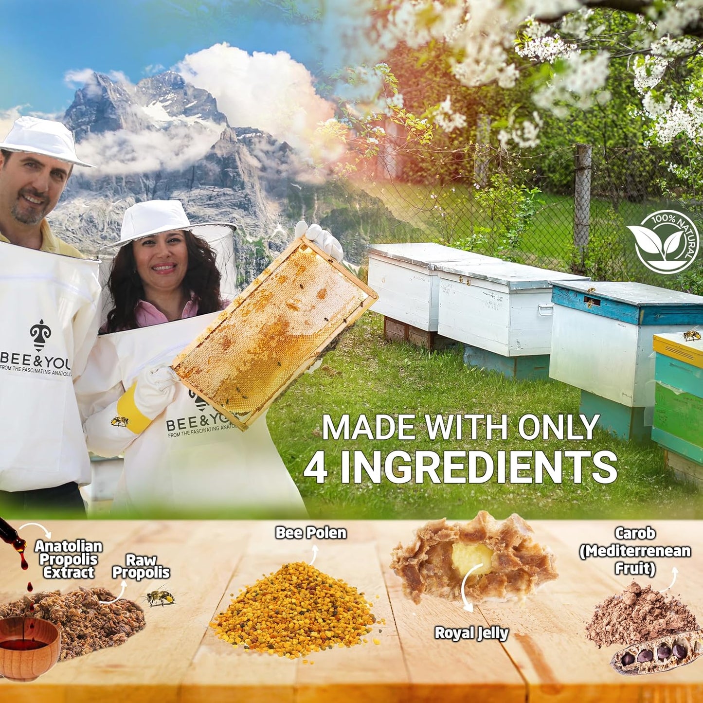 100% Natural Superfood Immune Support Supplement with Royal Jelly, Propolis Extract, Bee Pollen - Boost Energy, Focus, Antioxidants - Fresh, Keto, Paleo, Gluten-Free Tablets - 60ct by BEE & YOU